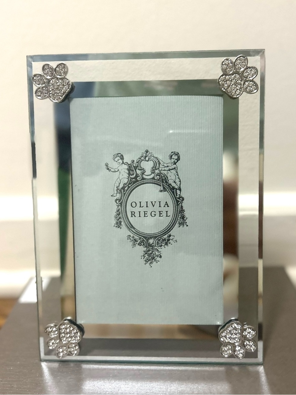 OLIVIA RIEGEL 4x6 Pet Crystal Paw Print Glass Frame In Box Designer Gift